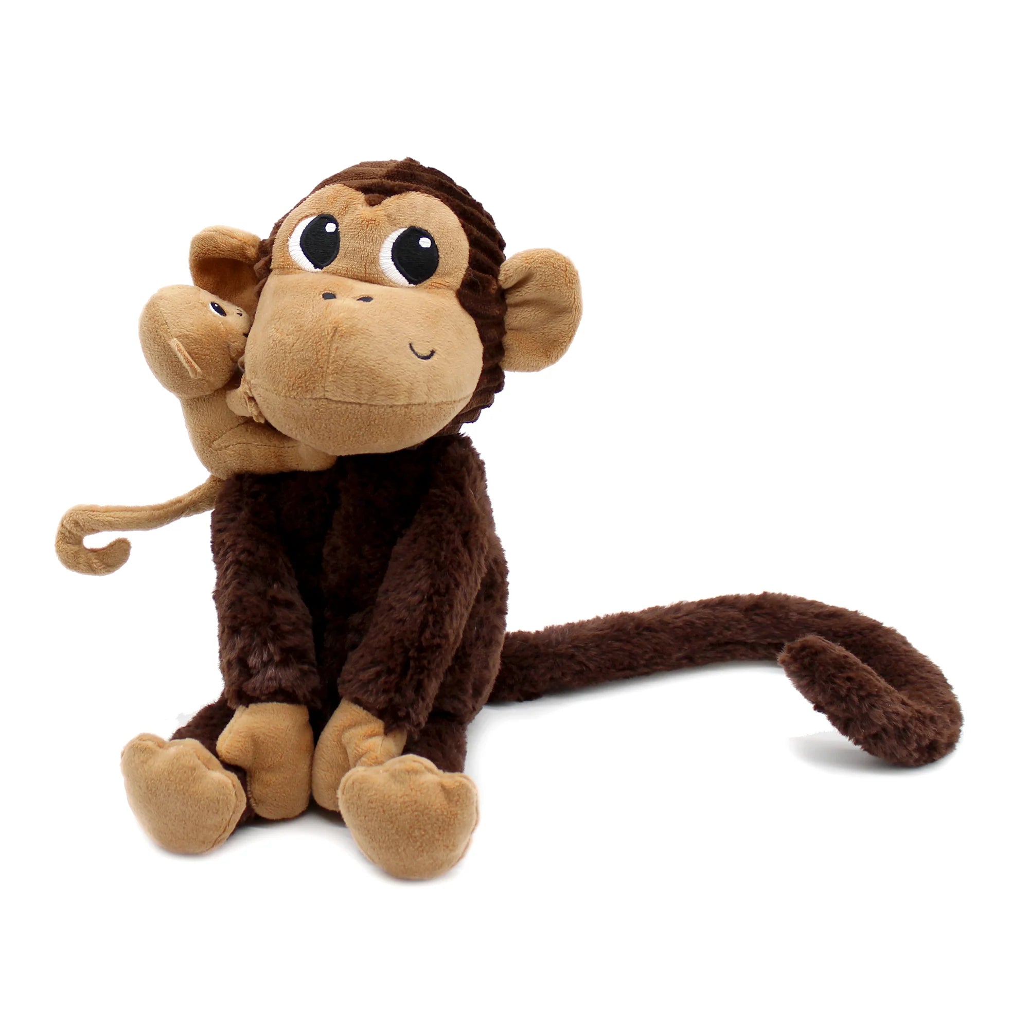 Les duéglingos | Les Ptipotos - Pluche Knuffel Zazou Bruine Chocoladekleurige Aap Moeder Met Baby