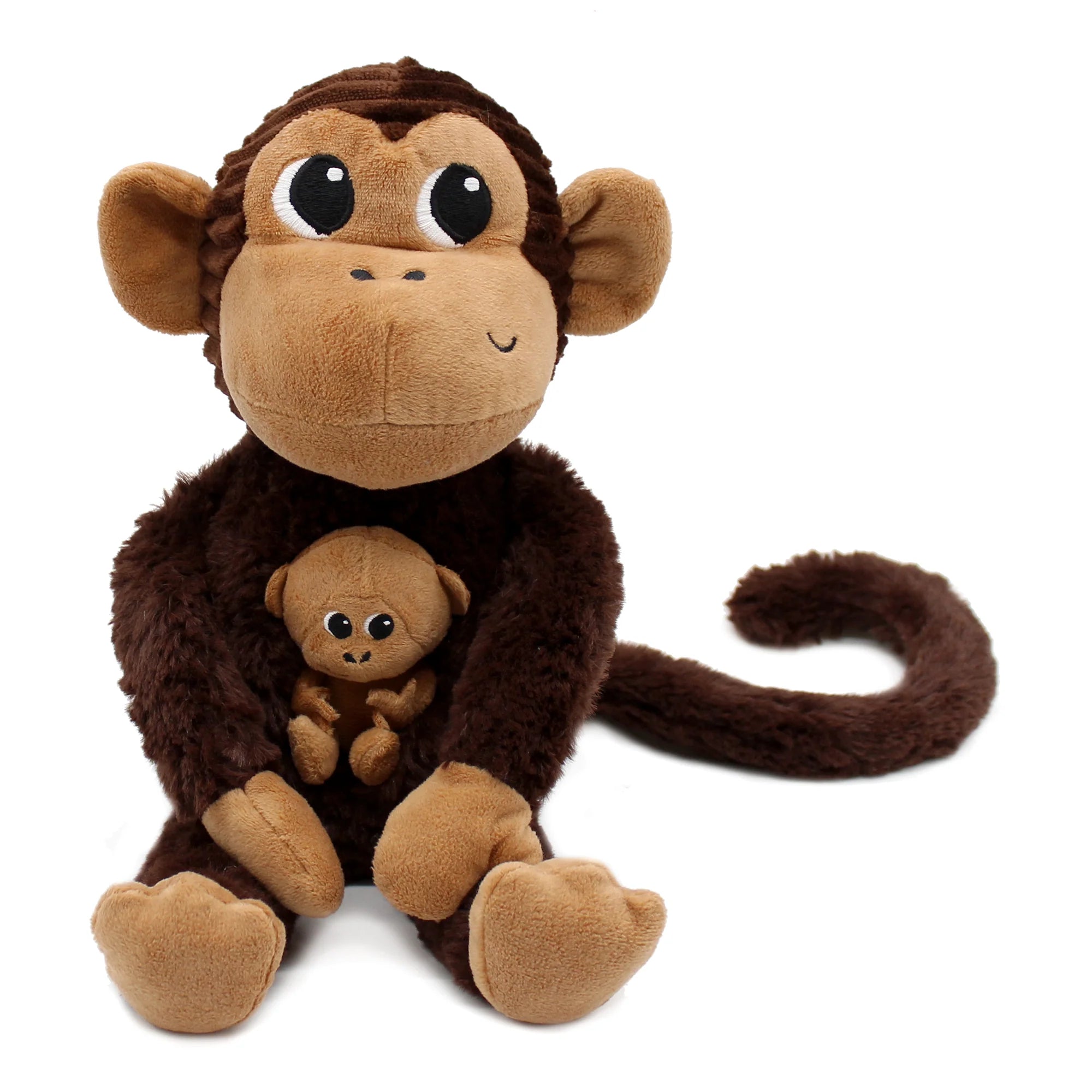 Les duéglingos | Les Ptipotos - Pluche Knuffel Zazou Bruine Chocoladekleurige Aap Moeder Met Baby