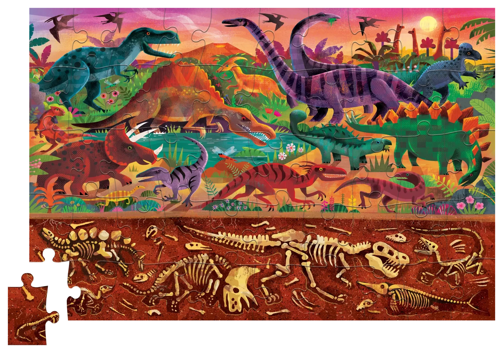 Crocodile Creek | Holographic Foil Dinosaur Puzzles, 50 Pieces
