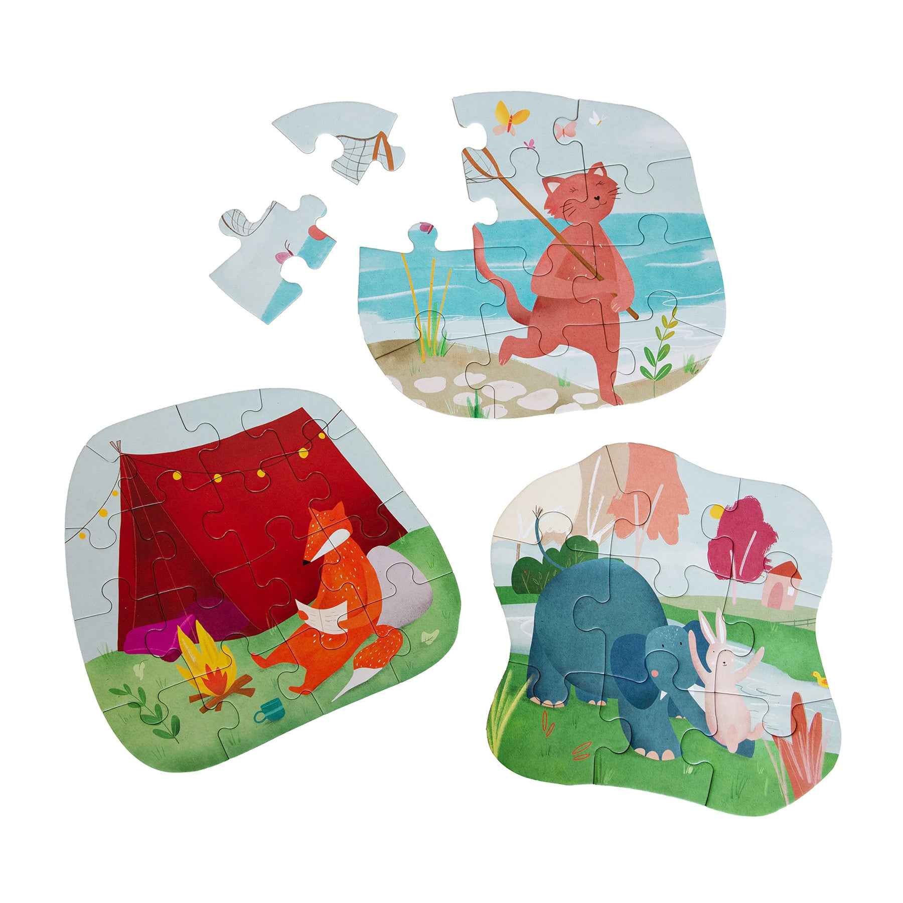 Trixie |  Vormenpuzzel - Buiten spelen - 3 puzzels