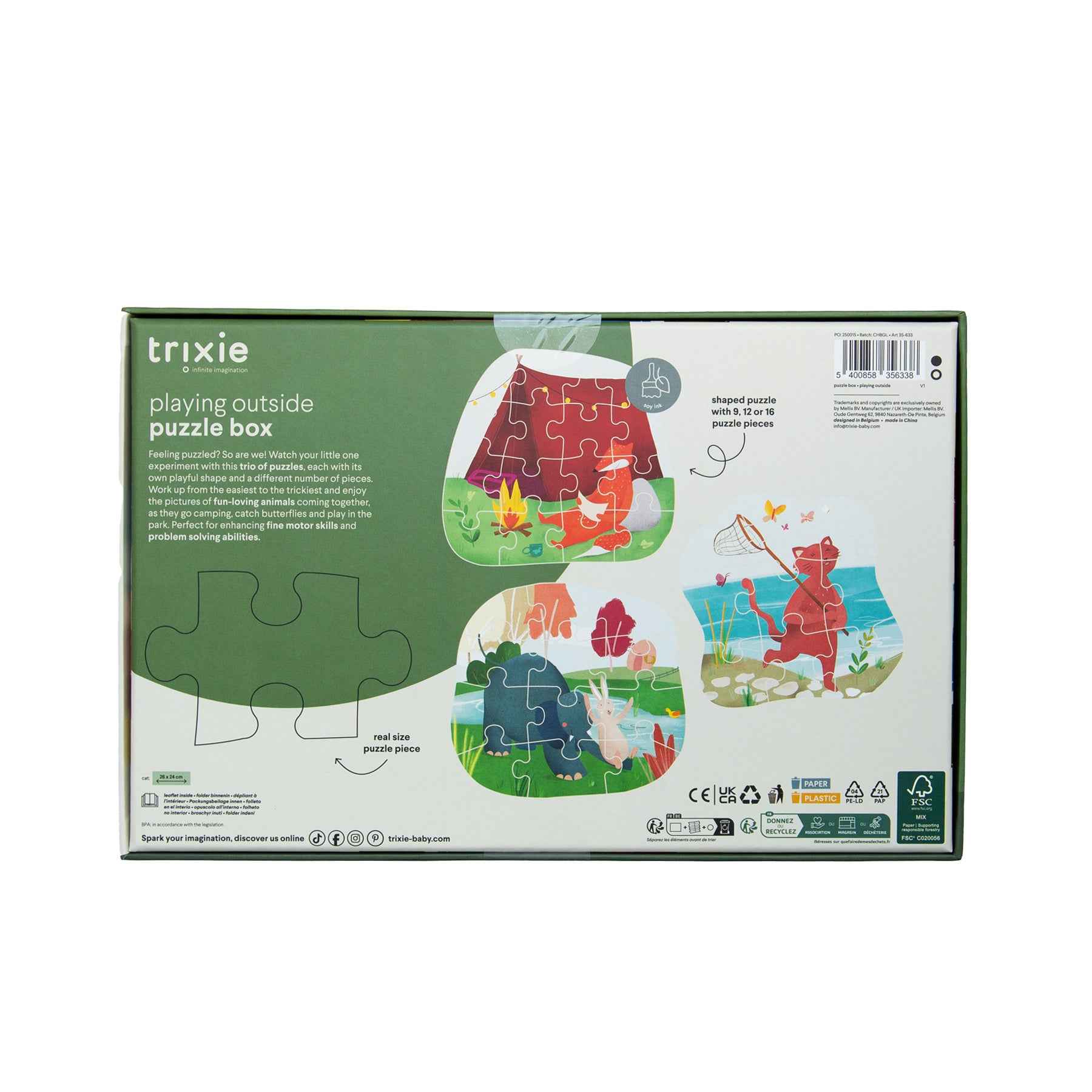 Trixie |  Vormenpuzzel - Buiten spelen - 3 puzzels