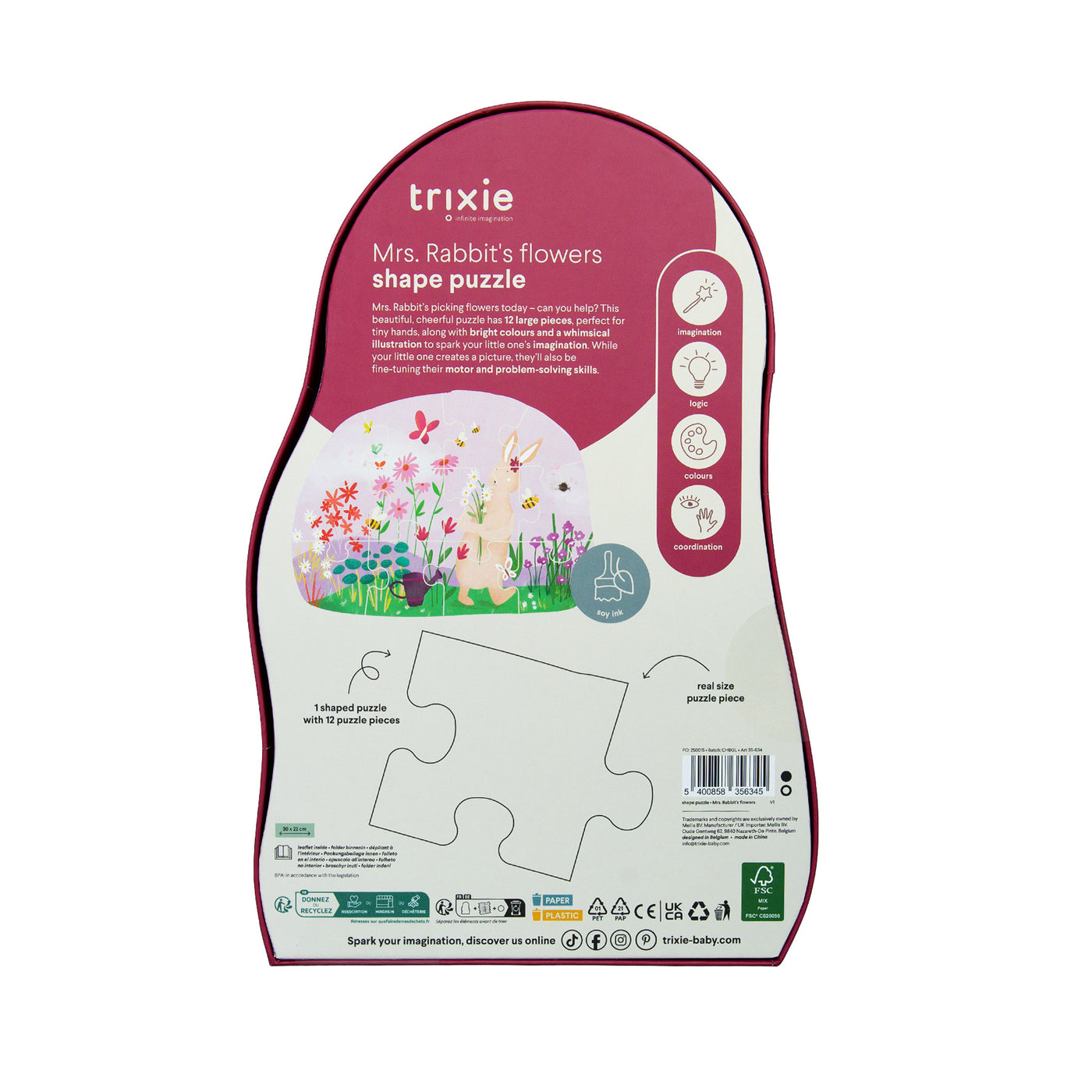 Trixie |  Vormenpuzzel - Mrs. Rabbits bloemen - 12 stuks