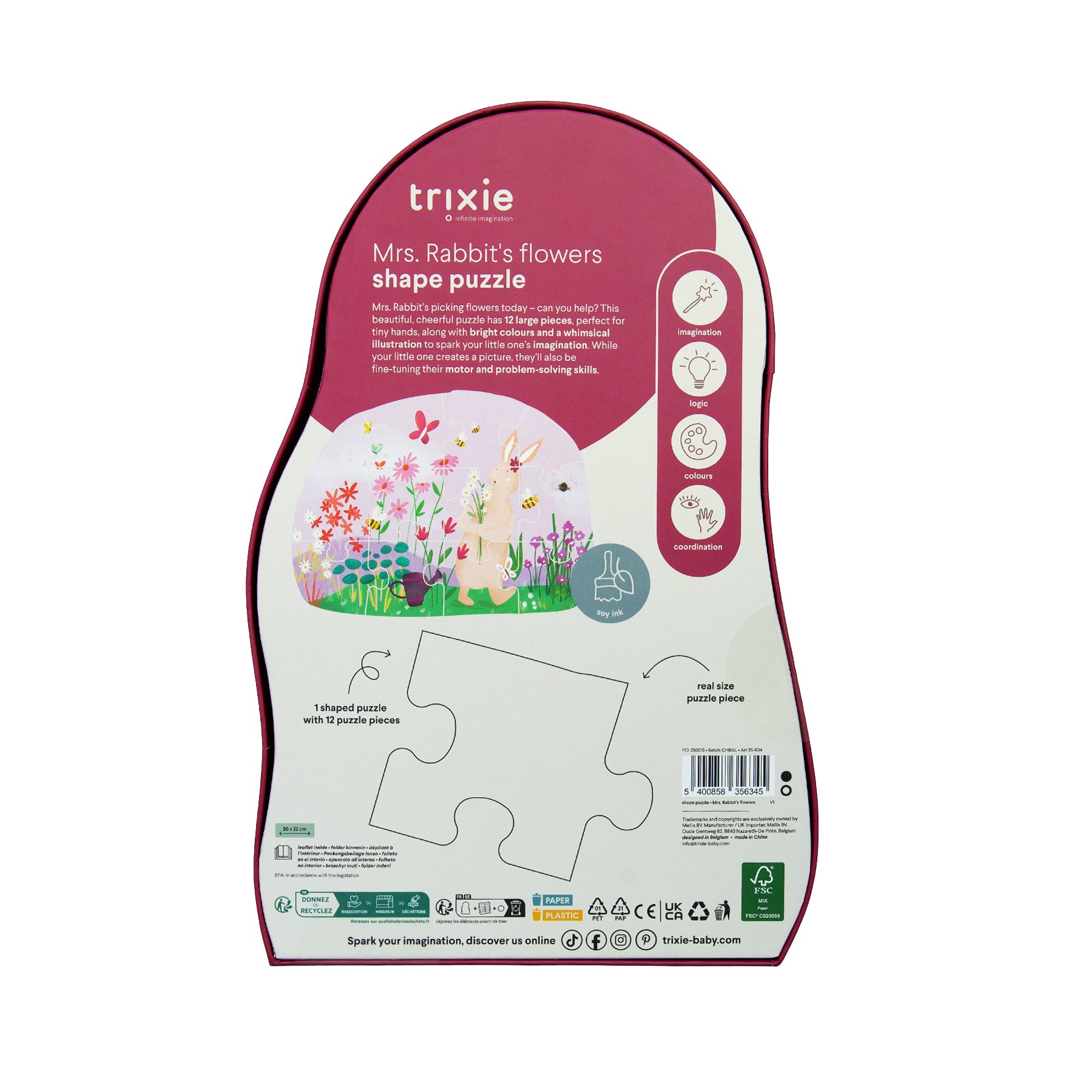 Trixie |  Vormenpuzzel - Mrs. Rabbits bloemen - 12 stuks