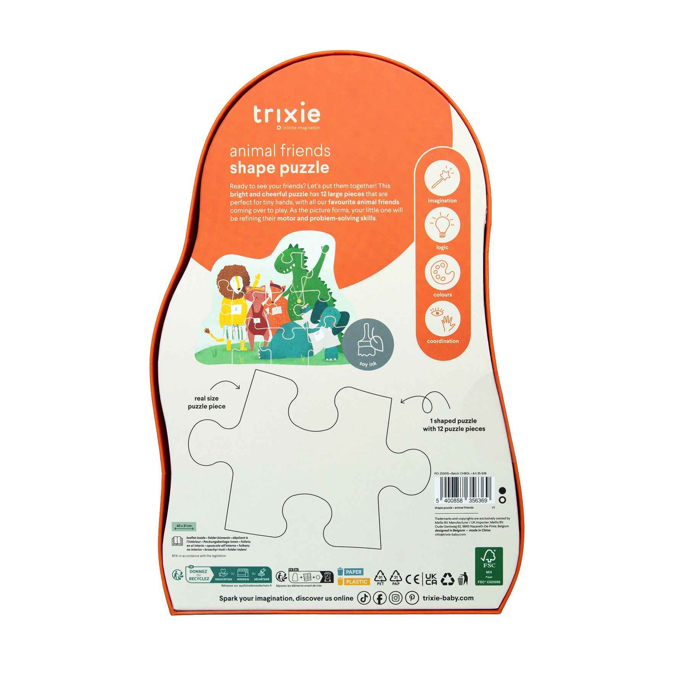 Trixie |  Vormenpuzzel - Dierenvrienden - 12 stuks