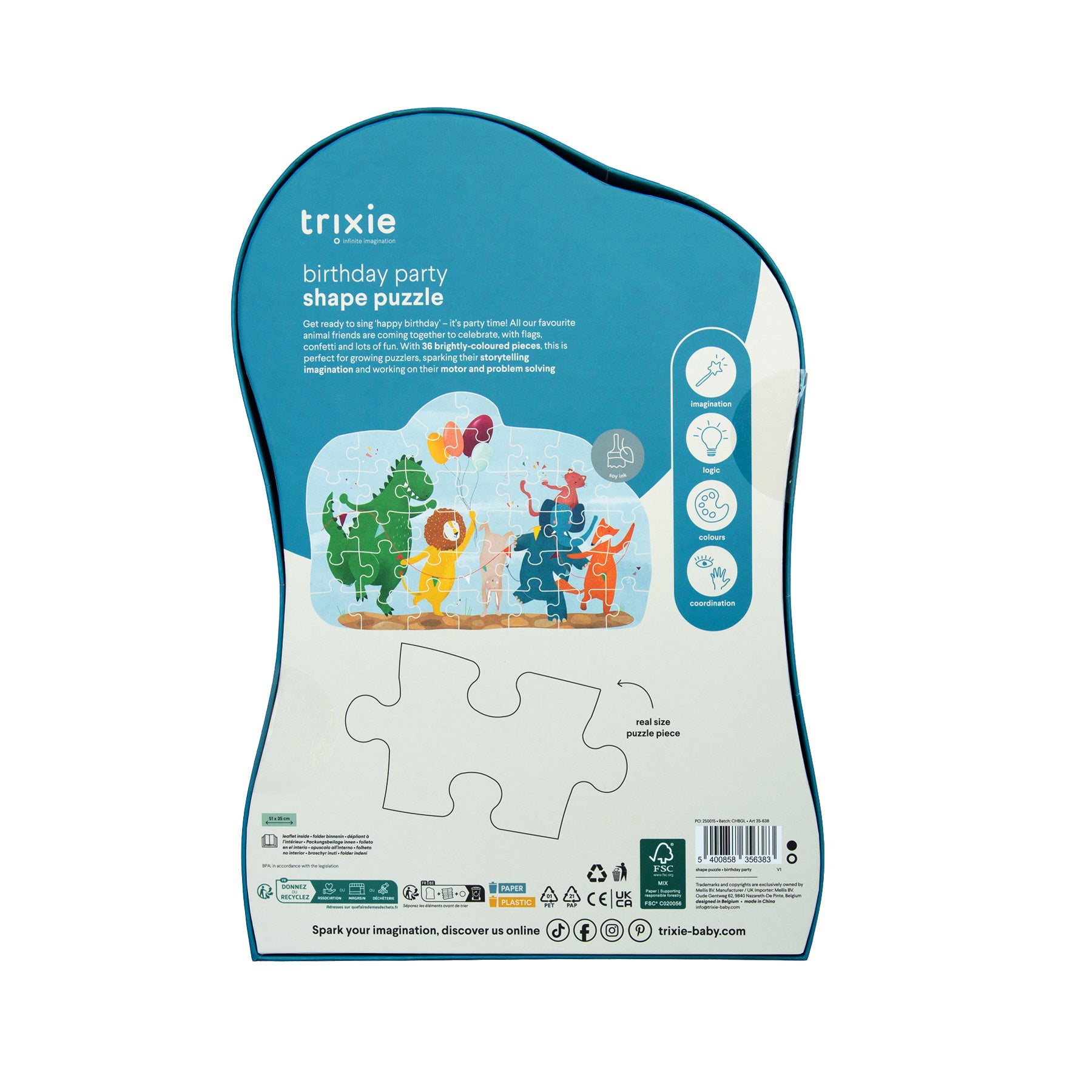 Trixie |  Vormenpuzzel - Verjaardagsfeest - 36 stuks