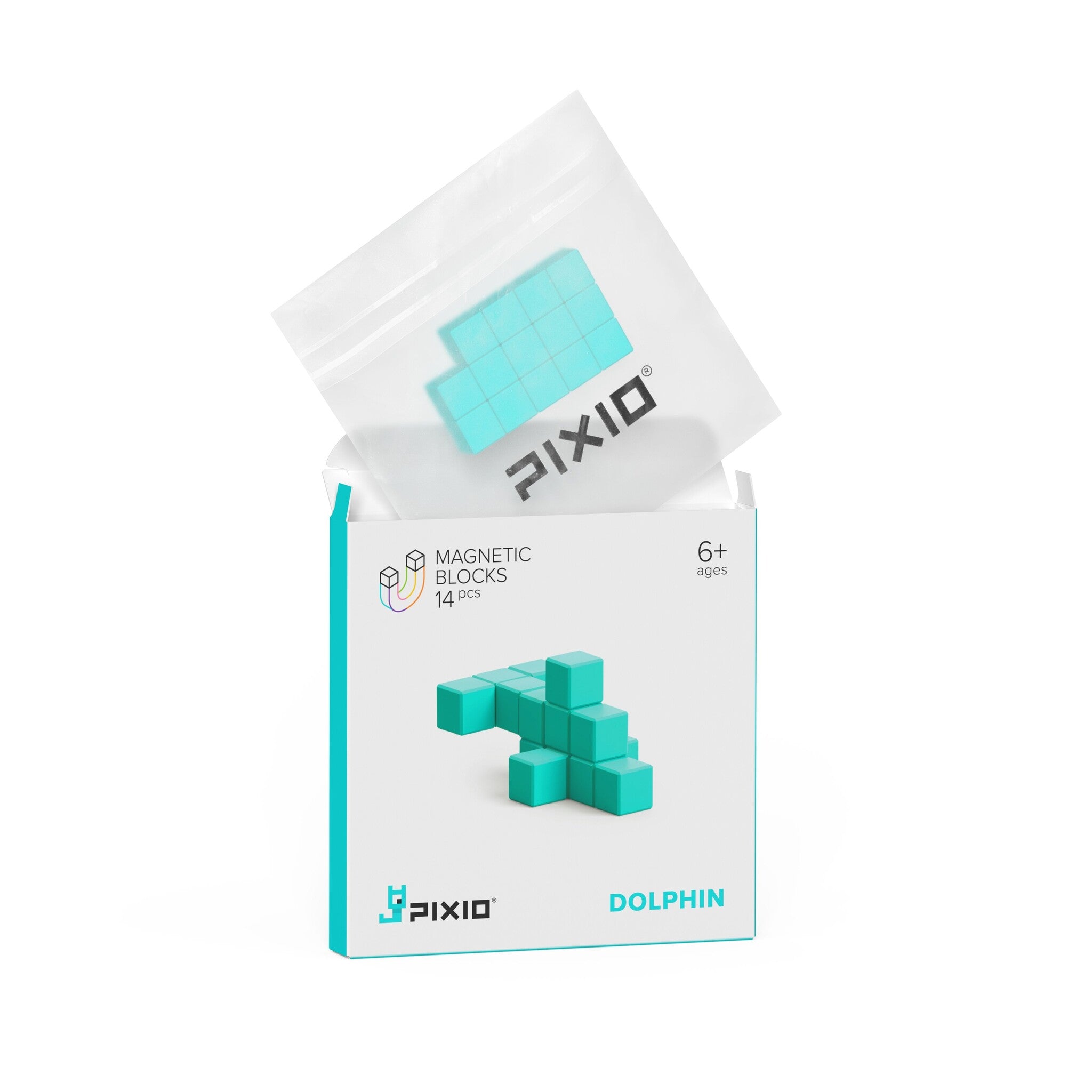 Pixio | Magnetische blokken Color Series Turquoise Dolphin 14 Stuks