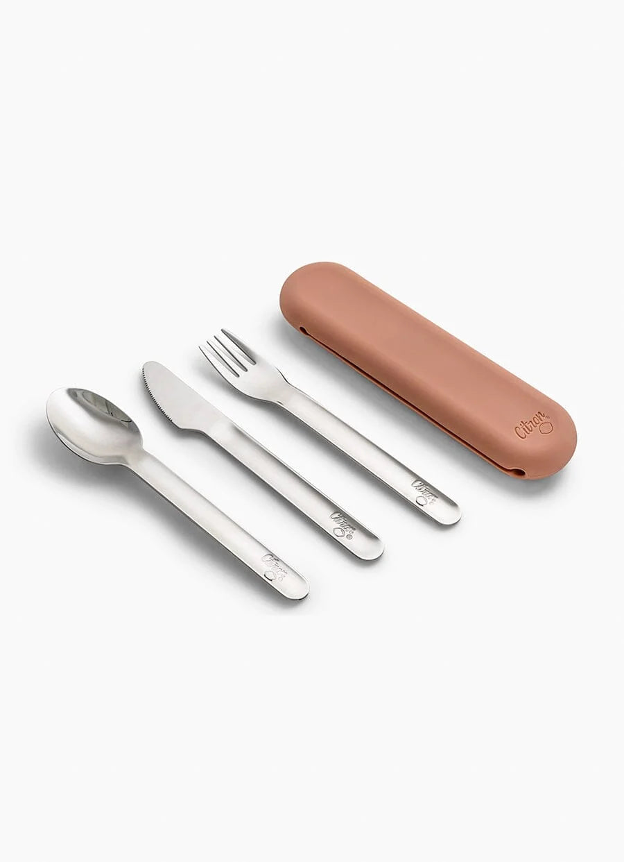 Citron | bestekset rvs met opbergzakje blush pink