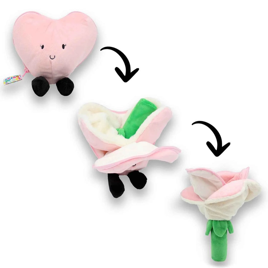 Les DÃ©glingos | Flipetz - Pluche Knuffel Roze En Wit Hart/Bloem