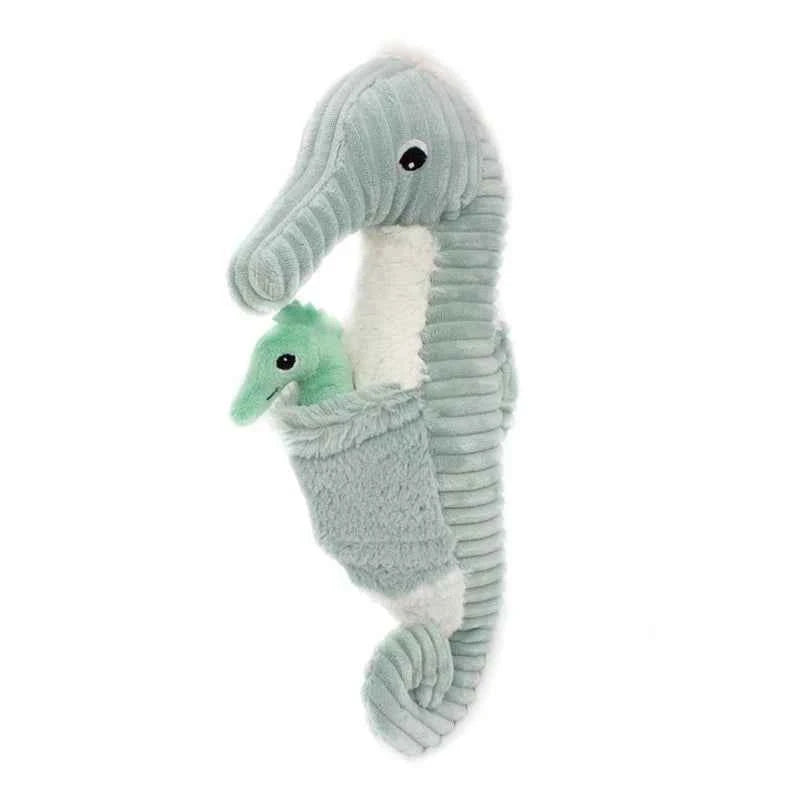 Les Déglingos | Les Ptipotos - Plush Cuddly Papadou Seahorse Dad and His Mint Baby