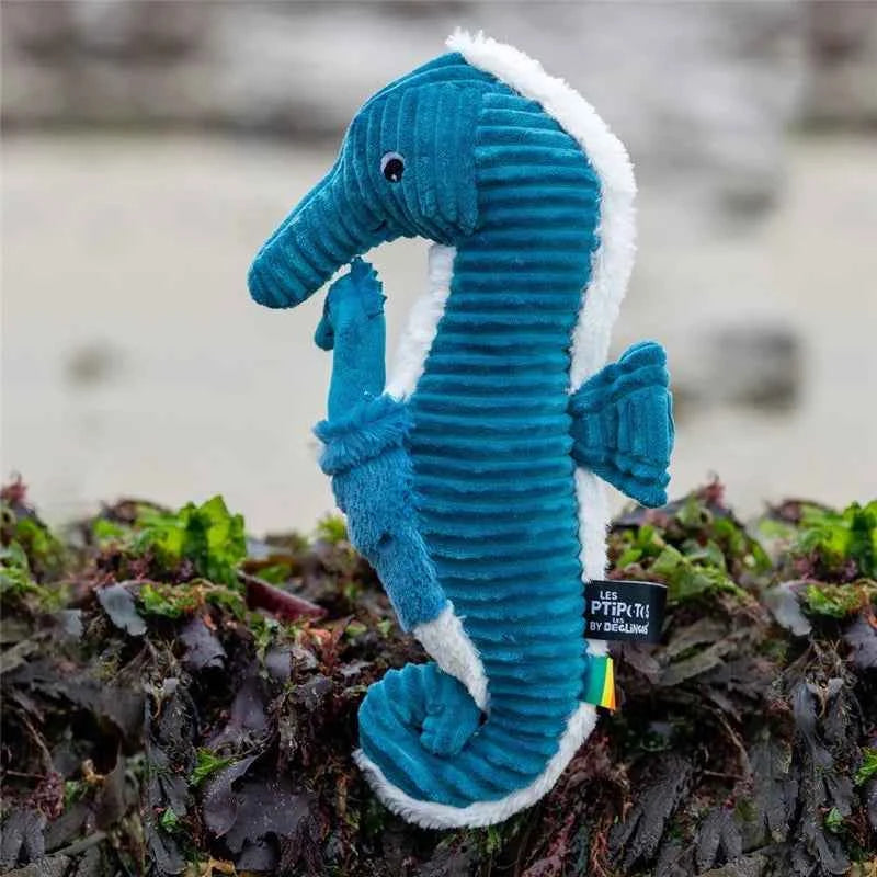 Les Déglingos | Les Ptipotos - Plush Cuddle Papadou Seahorse Dad and His Blue Baby