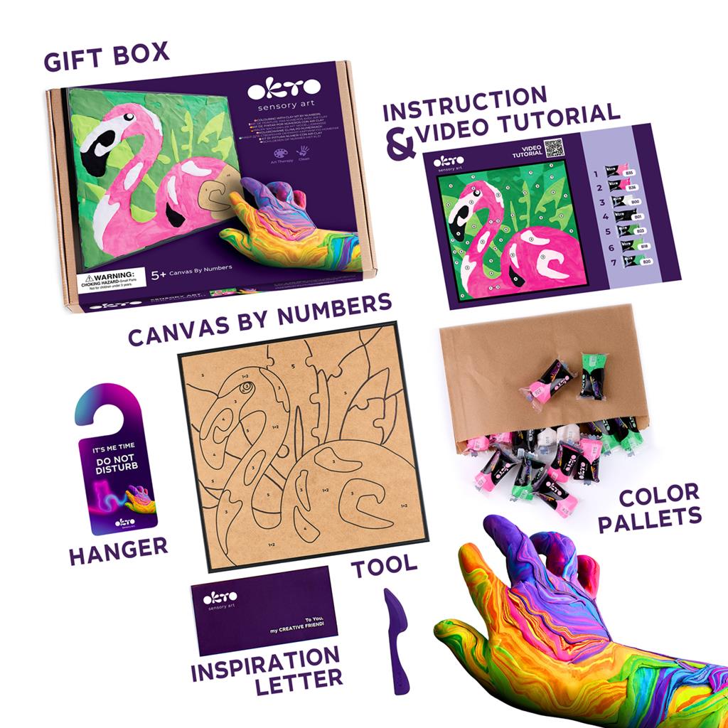 Okto | Sensory Art Coloring By Numbers - Animals - Pink Flamingo