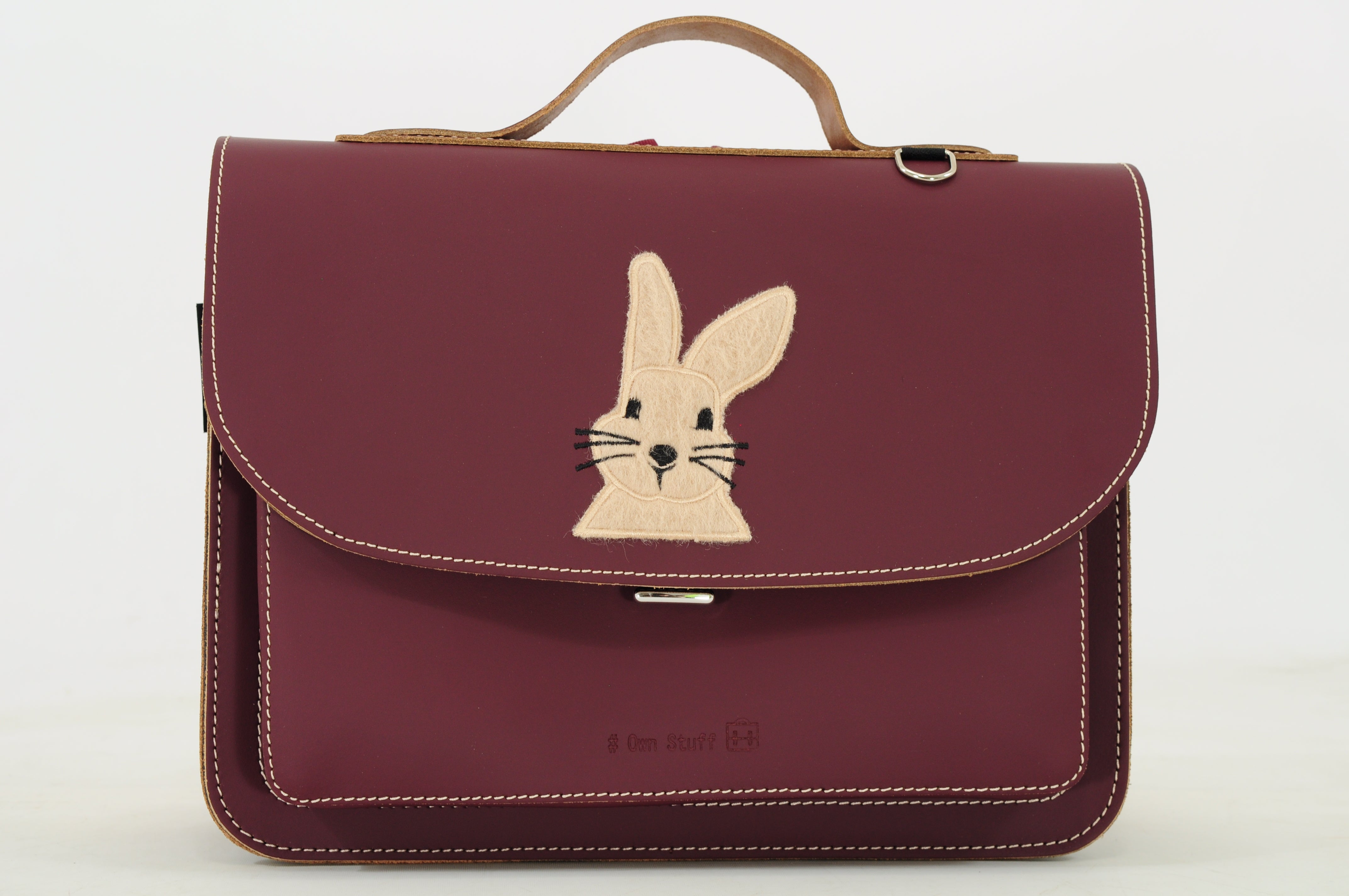 Own Stuff | lederen kleuterboekentas rabbit aubergine