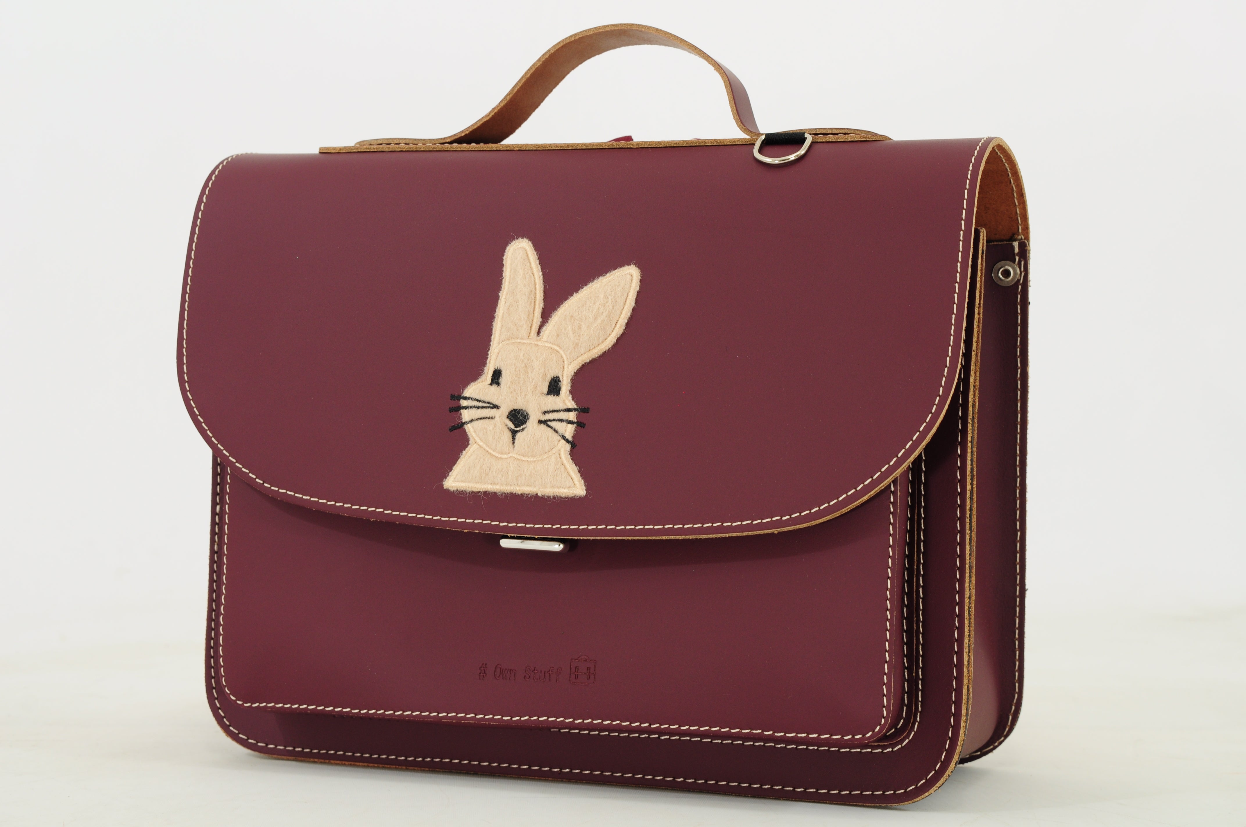 Own Stuff | lederen kleuterboekentas rabbit aubergine