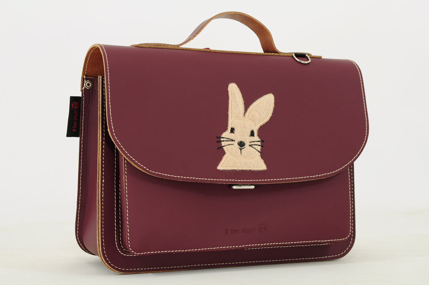 Own Stuff | lederen kleuterboekentas rabbit aubergine