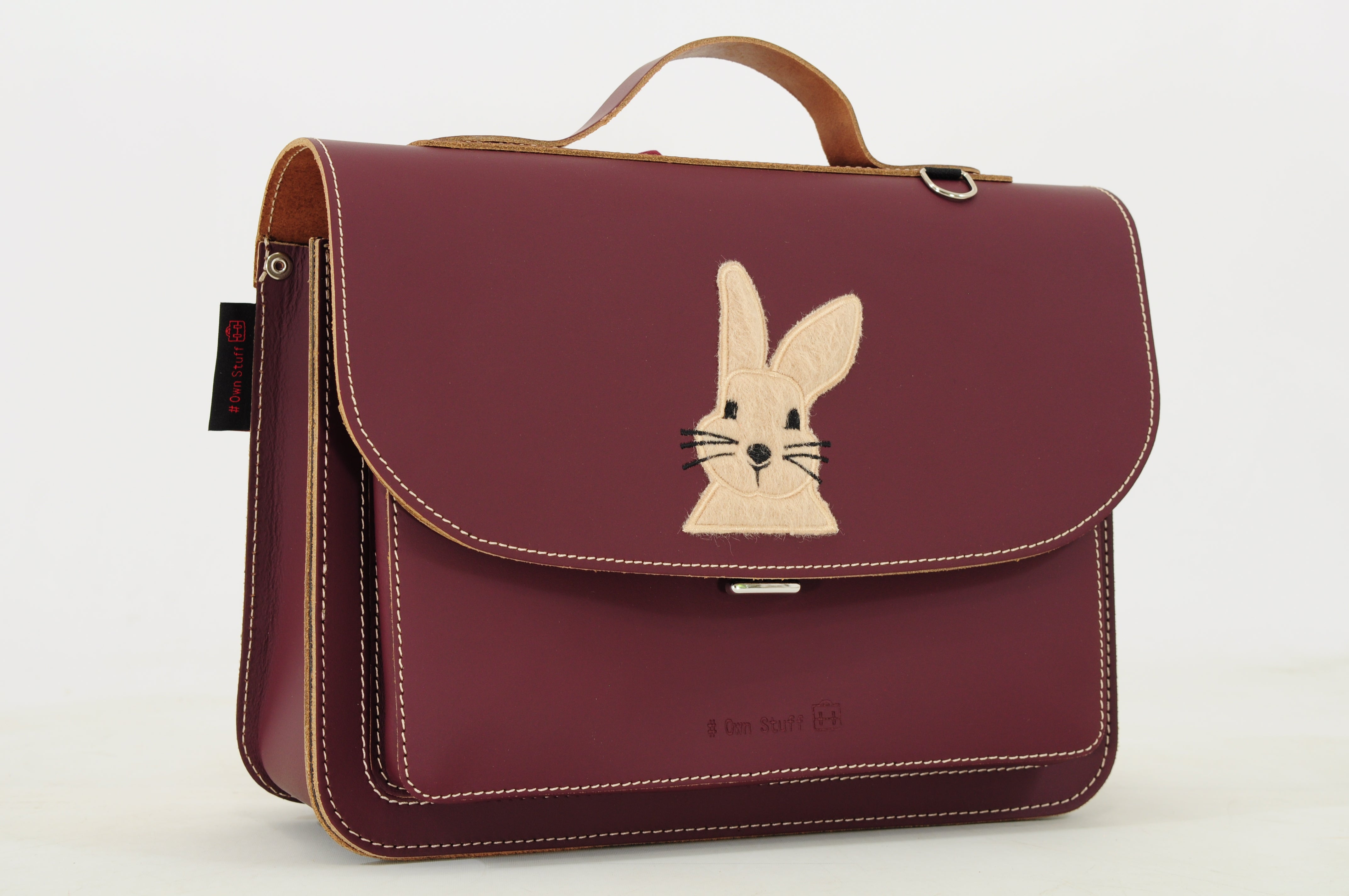 Own Stuff | lederen kleuterboekentas rabbit aubergine