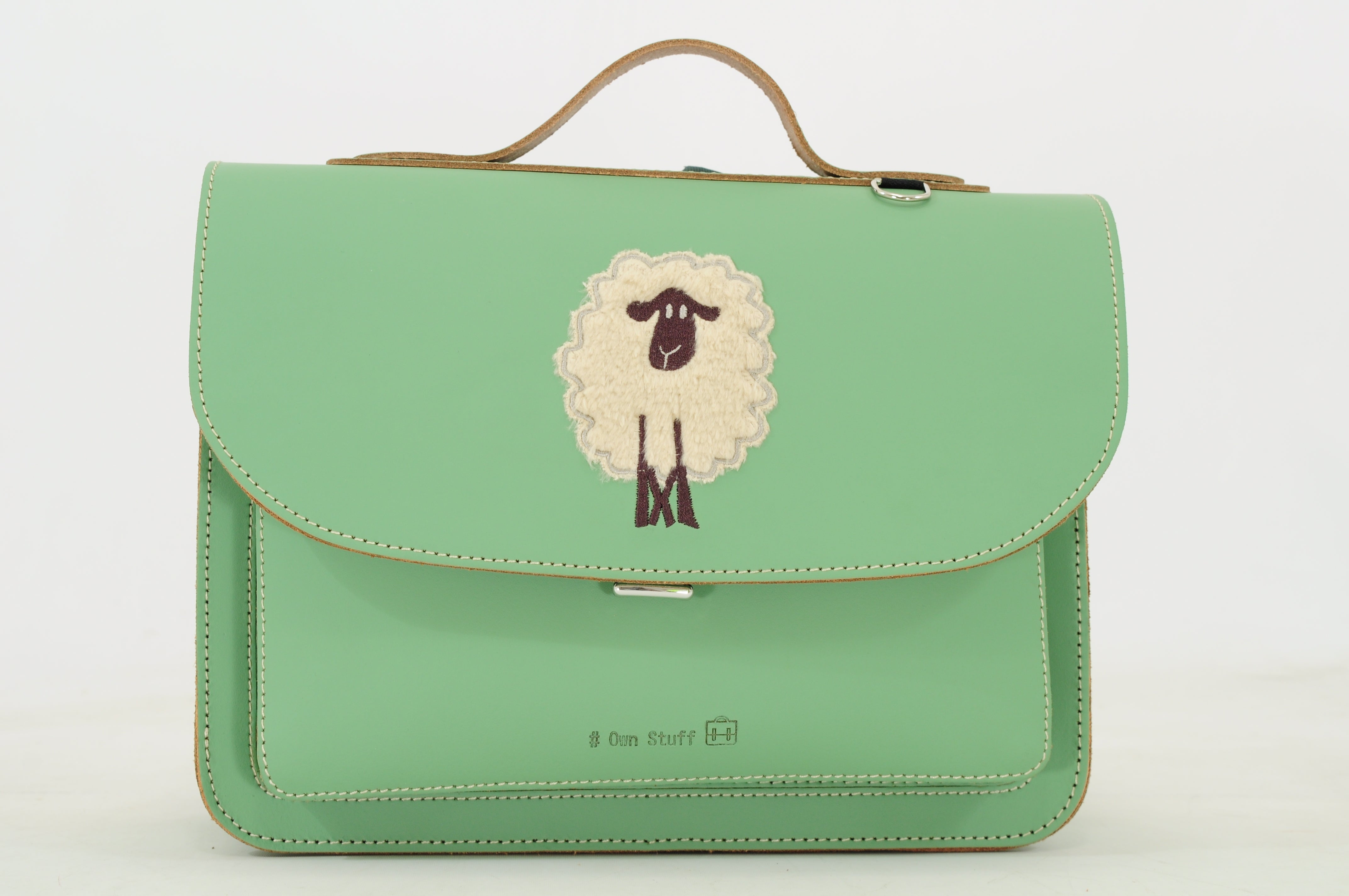 Own Stuff | lederen kleuterboekentas sheep pastel green