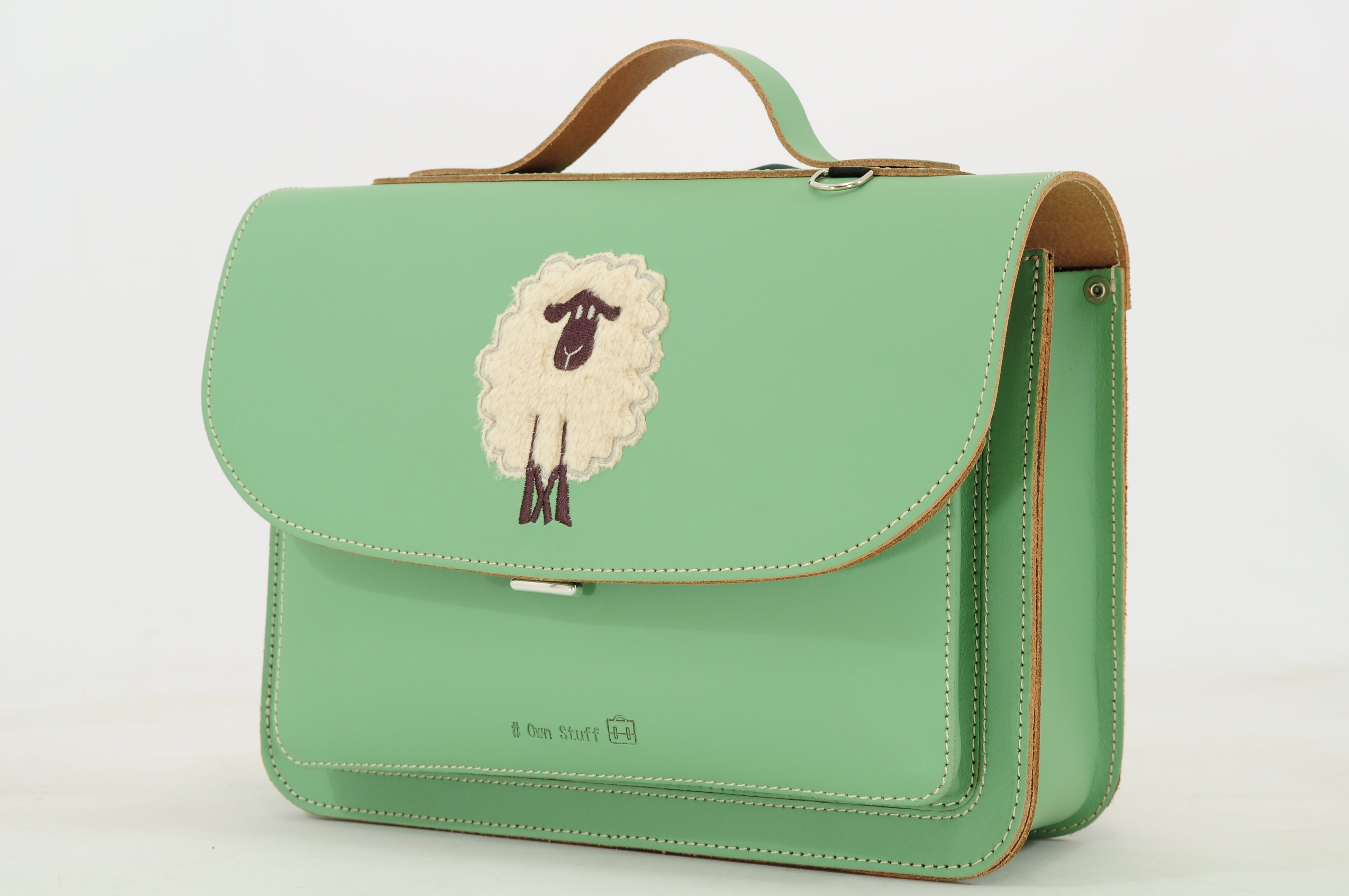 Own Stuff | lederen kleuterboekentas sheep pastel green