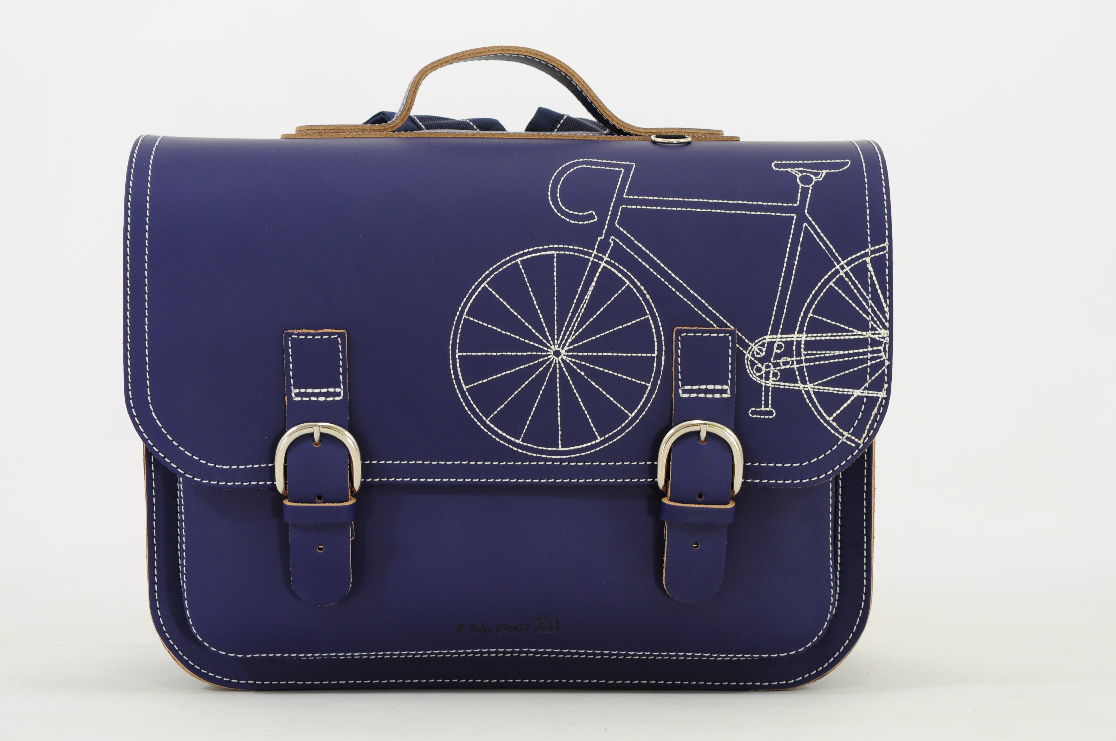 Own Stuff | lederen boekentas classic bike marine