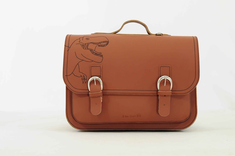 Own Stuff | lederen boekentas classic dino chestnut