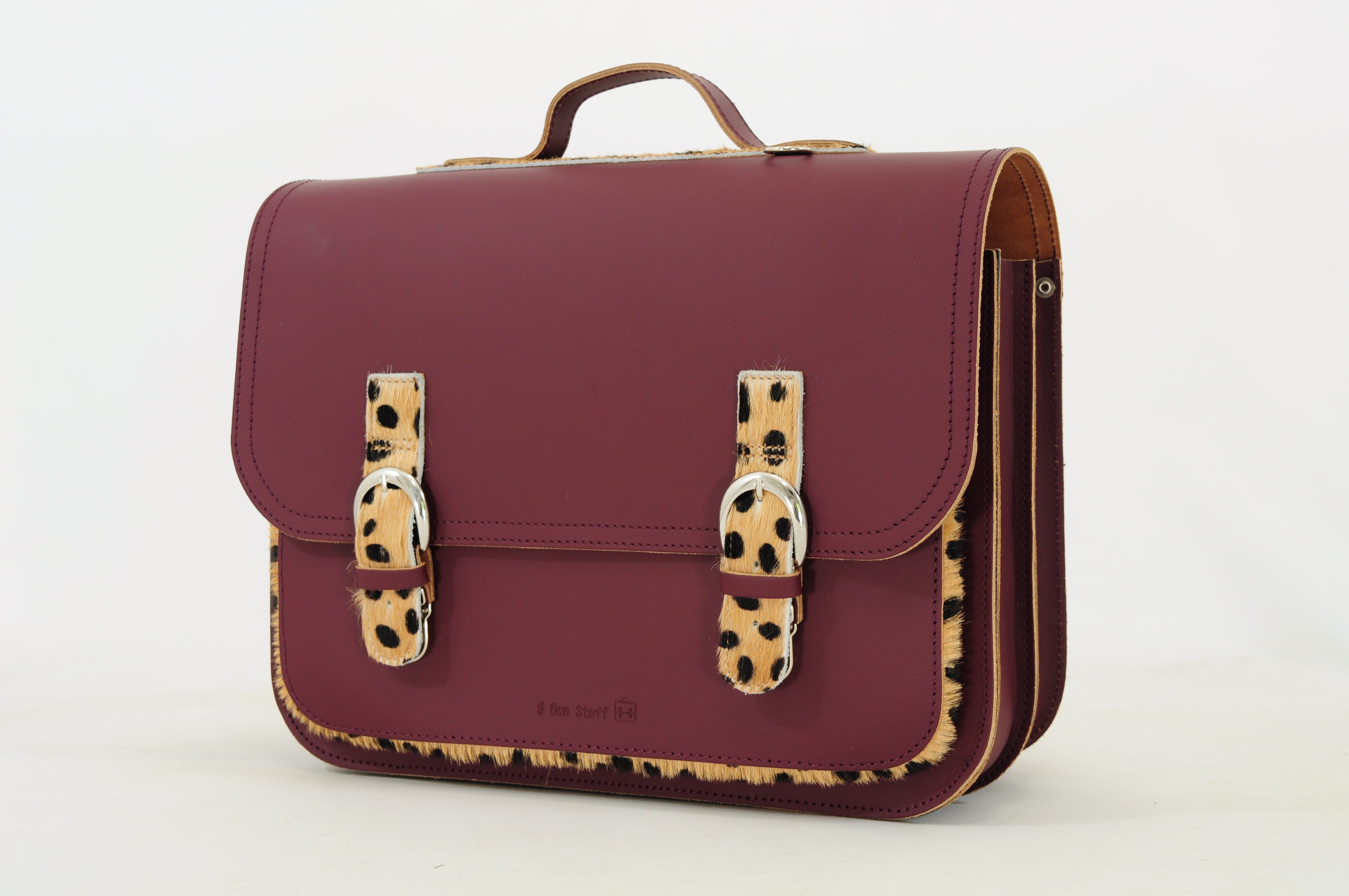Own Stuff | lederen boekentas classic leo aubergine