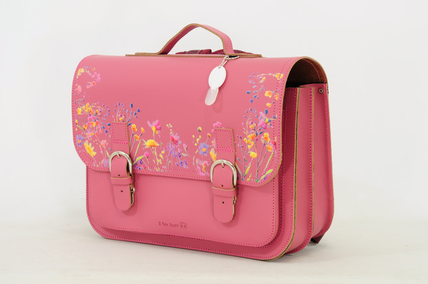 Own Stuff | lederen boekentas classic wildflower antiek pink