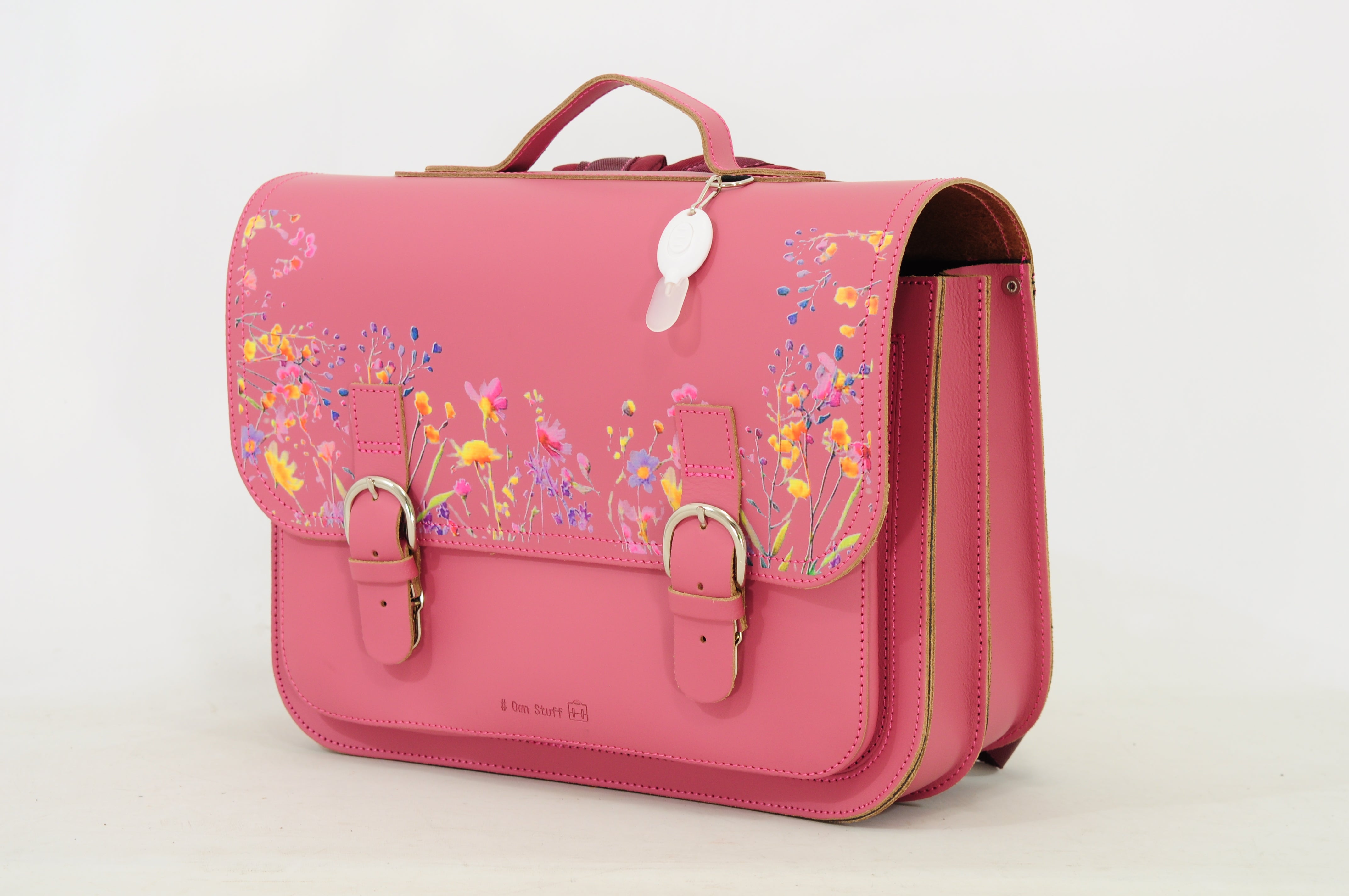 Own Stuff | lederen boekentas classic wildflower antiek pink