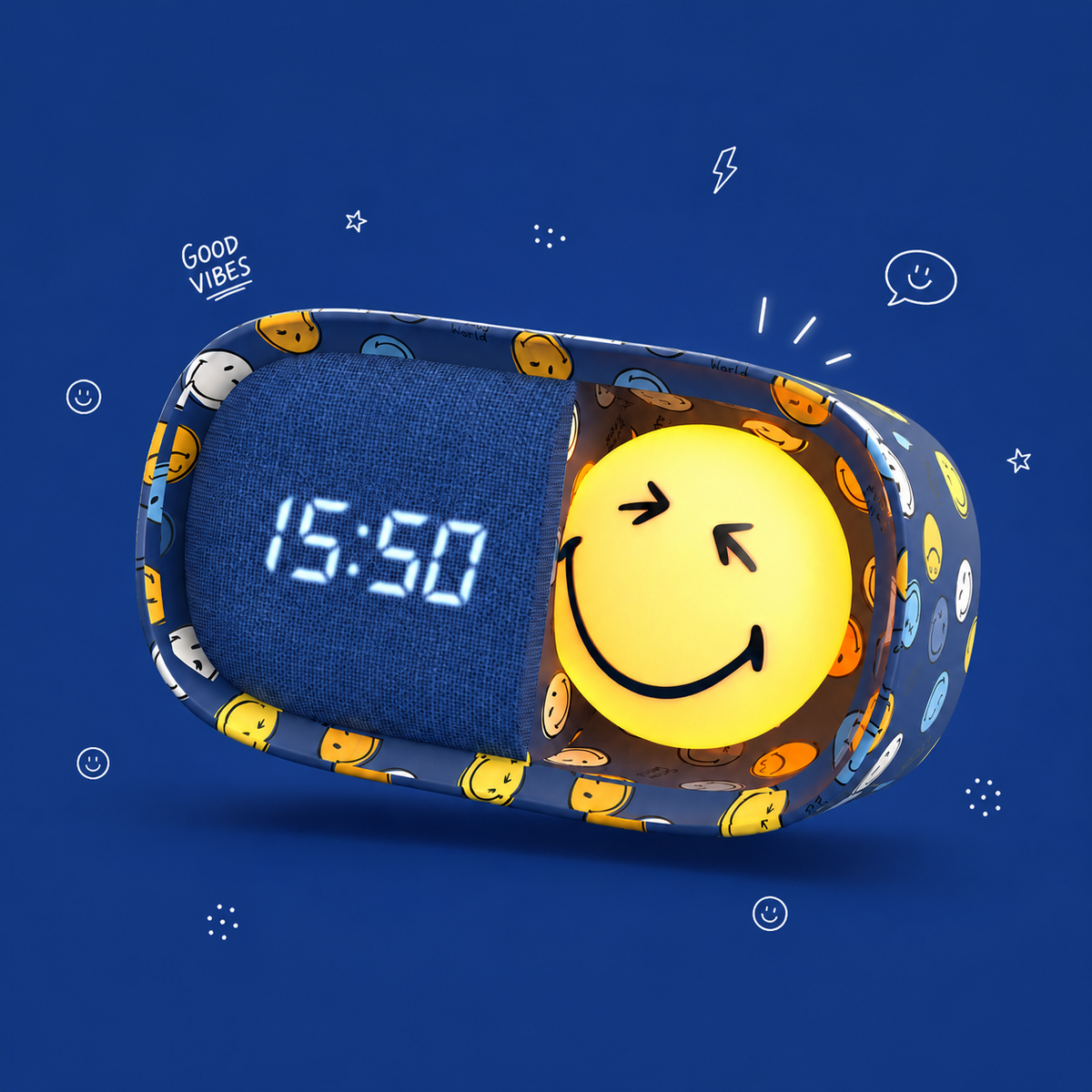 MOB | dreamy clock smiley world blue