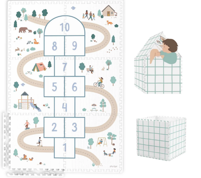 Play & Go | puzzeltapijt, opbergbox & speelhuisje - hopscotch
