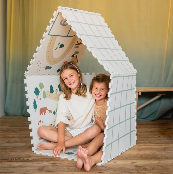 Play & Go | puzzeltapijt, opbergbox & speelhuisje - hopscotch