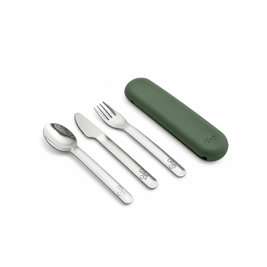 Citron |bestekset rvs met opbergzakje groen