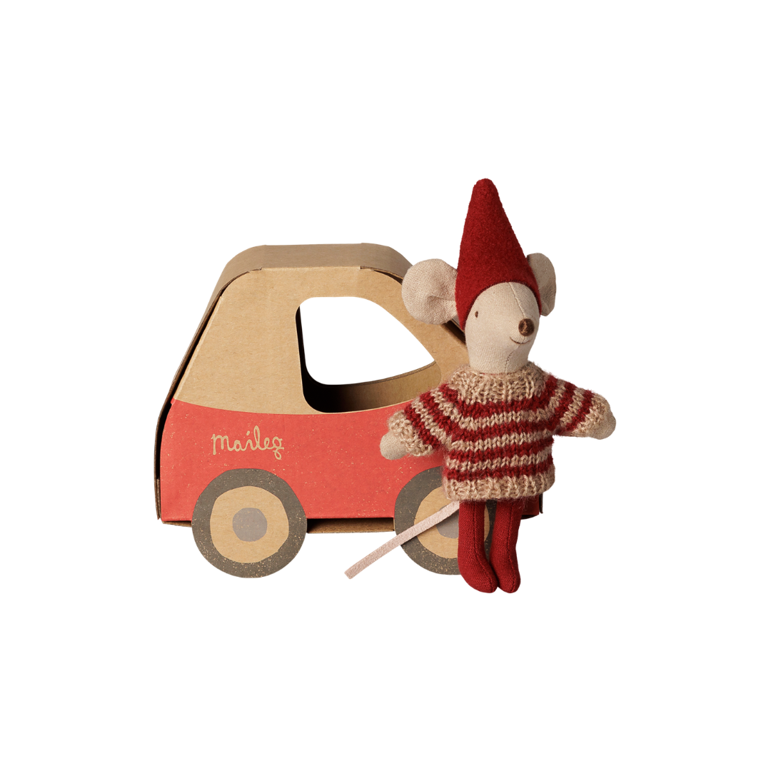 Maileg | kerstmuis kleine zus in auto doosje
