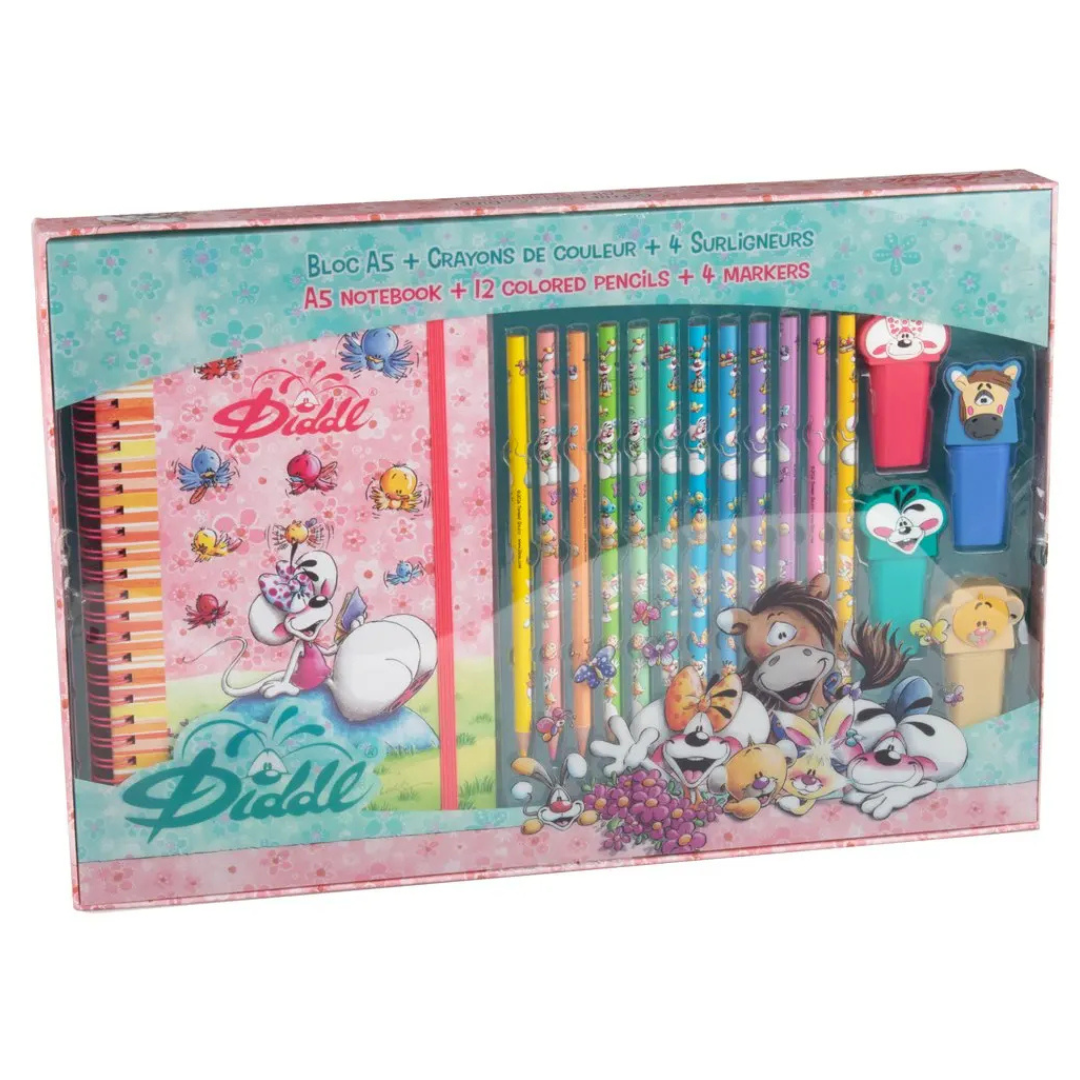 Diddl | geschenkset notitieboek, kleurpotloden, markeerstifen
