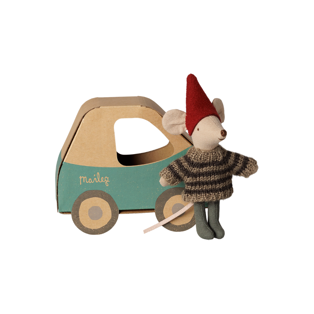 Maileg | kerstmuis kleine broer in auto doosje