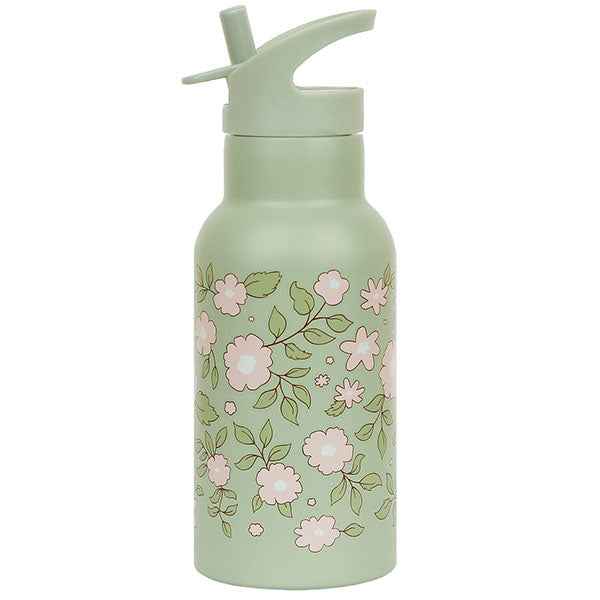 A Little Lovely Company | Bouteille à boire en acier inoxydable à décor de fleurs - Vert sauge