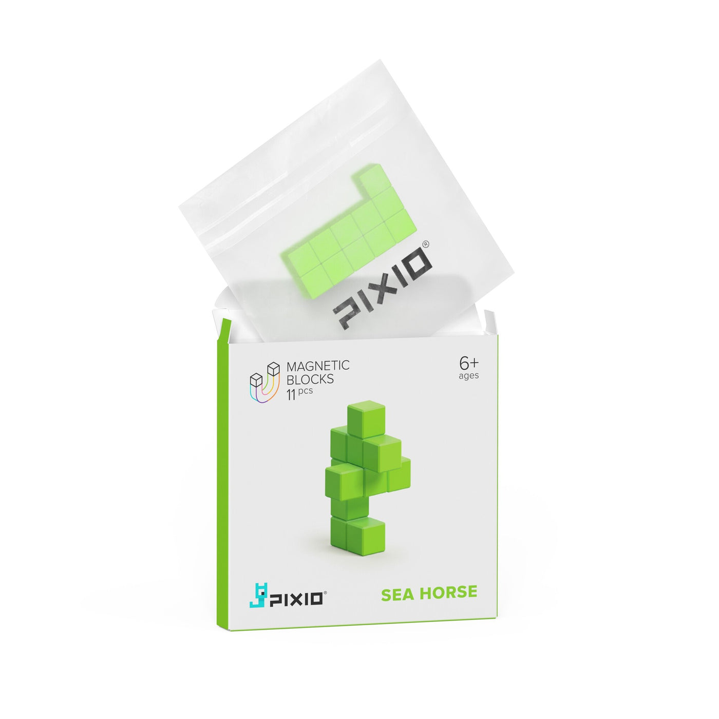 Pixio | Magnetische Blokken  Color Series Light Green Sea Horse 11 Stuks