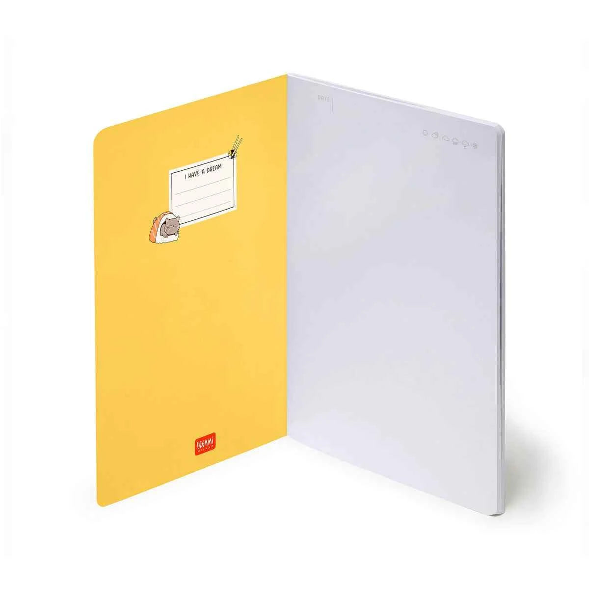 Legami | A5 White Notebook with Illustrated Hardcover - Sushi Cat