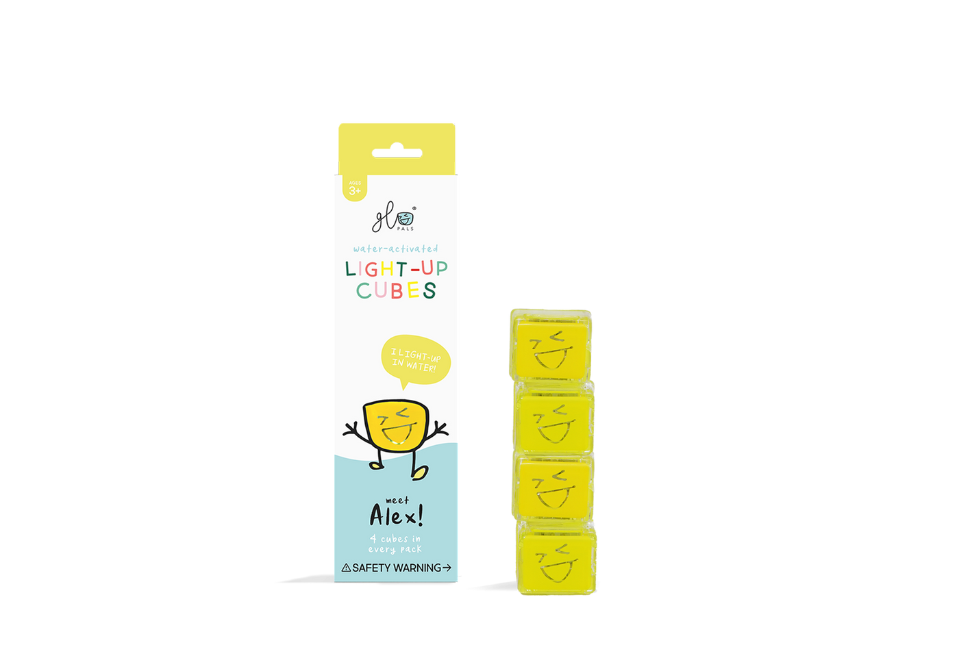 Glo Pals Alex, light up cubes, geel, kunststof, 4 stuks