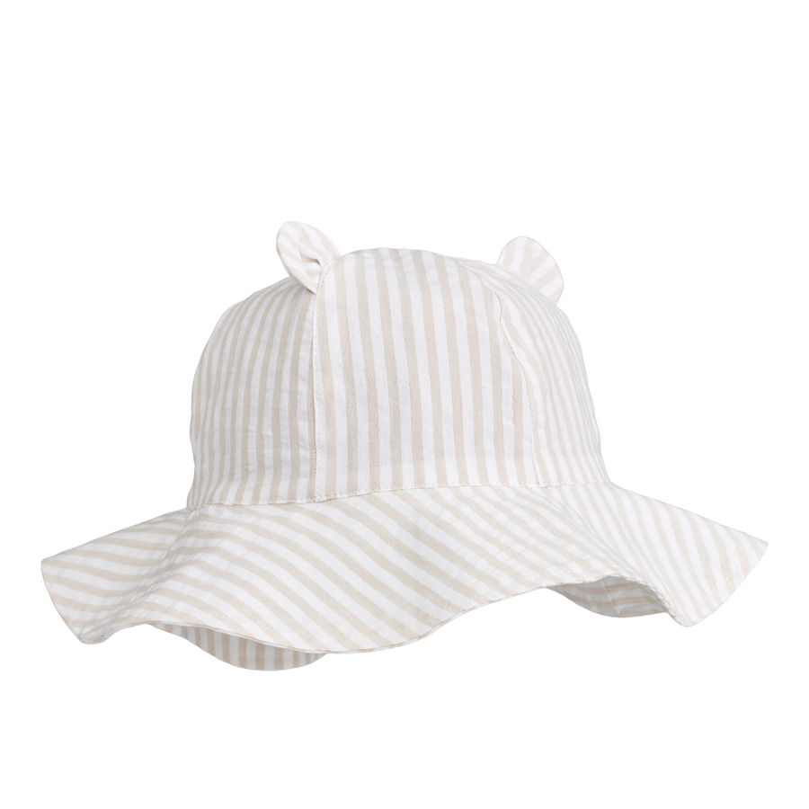 Liewood Amelia Seersucker Zonnehoed Met Oren Stripes Crisp White/Sandy