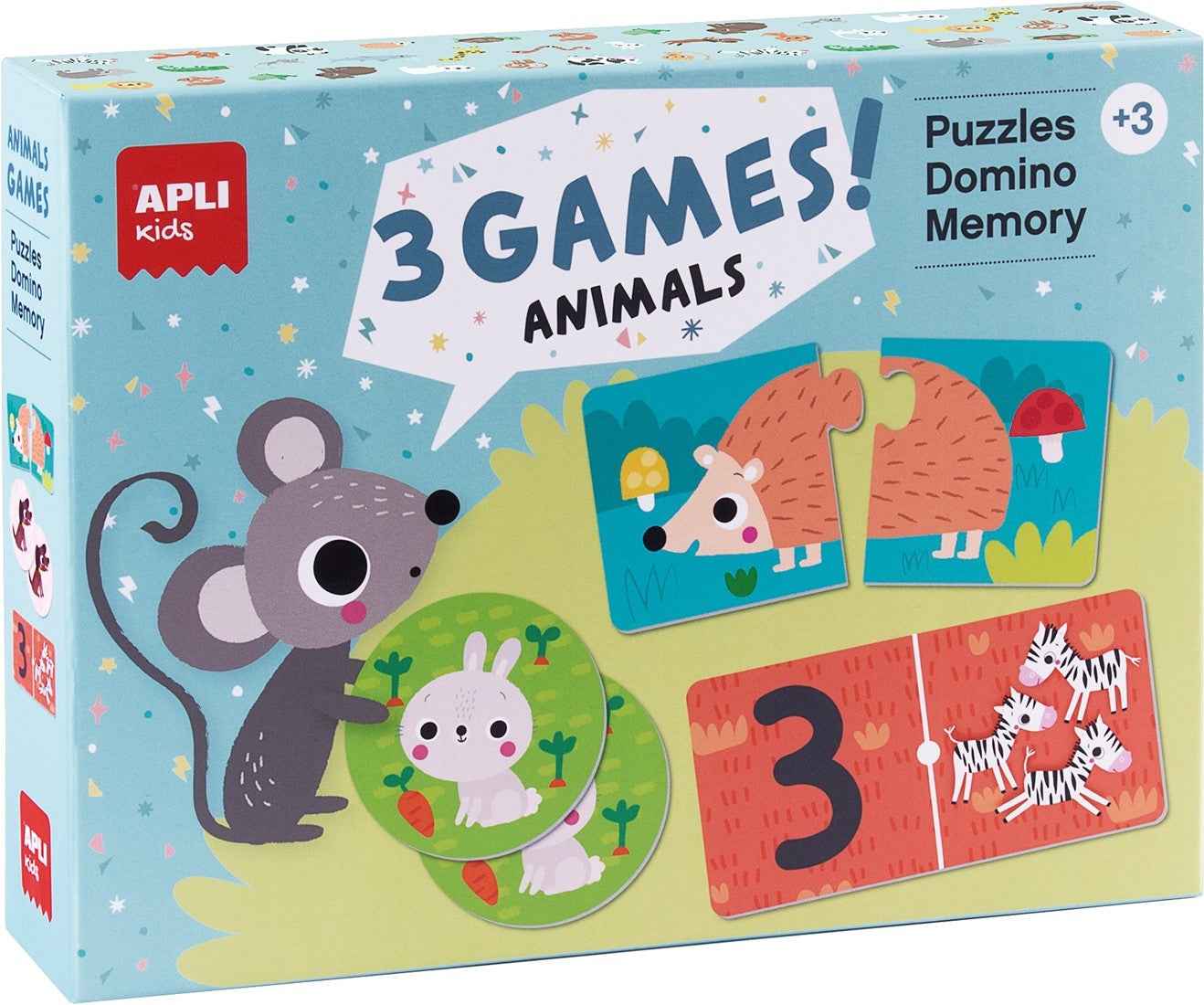 APLI |  3 Dierenspellen (Puzzel, Memory, Domino)