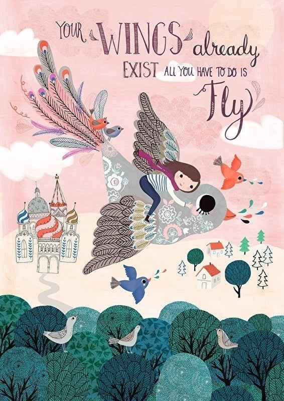 Petit Monkey postkaart Wings by Rebecca Jones