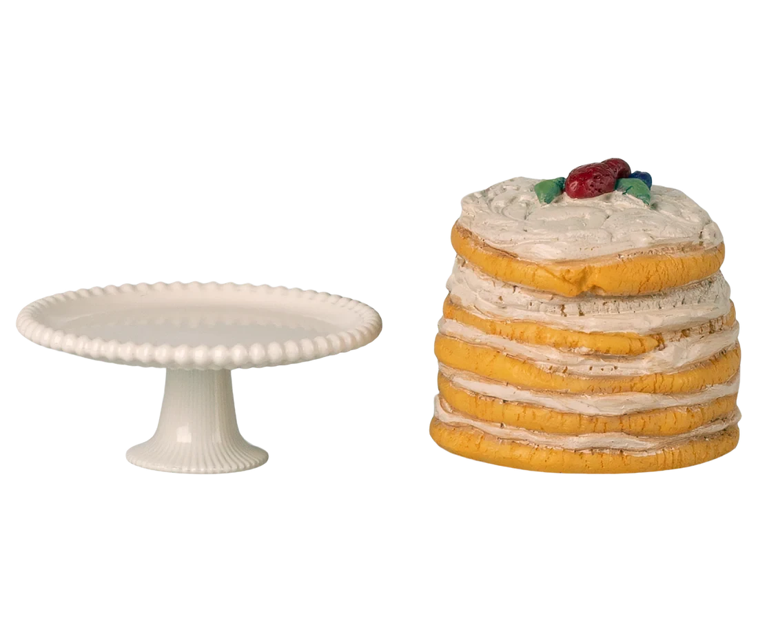 Maileg | Party Cake And Cake Stand mouse Off white