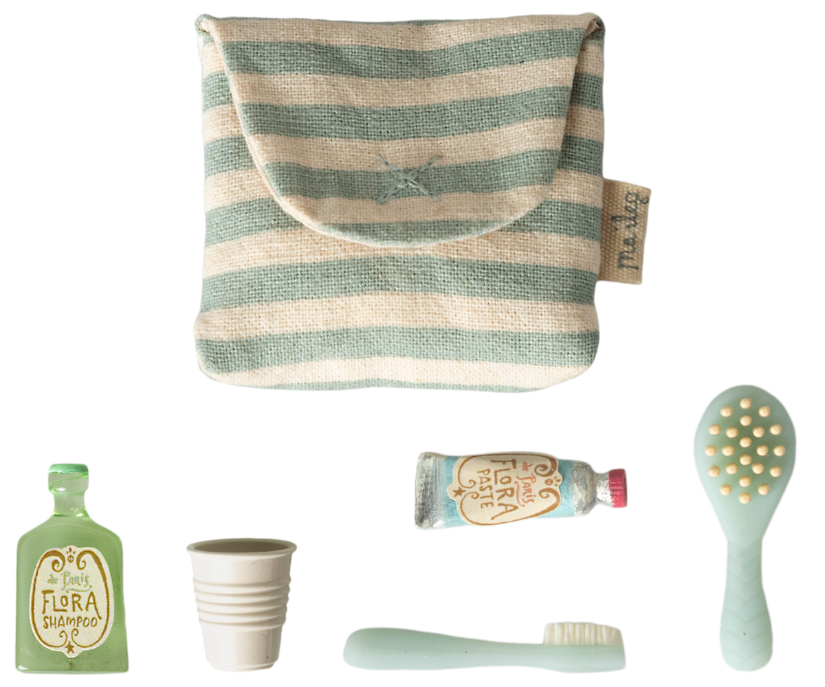 Maileg | Toothbrush Set In Bag Mouse Blue Stripe