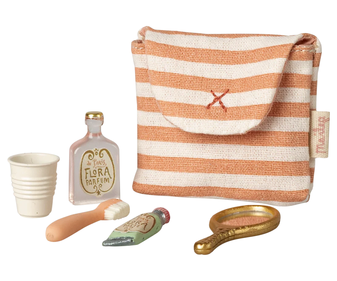 Maileg | Tootbrush Set In Bag Mouse Coral Stripe