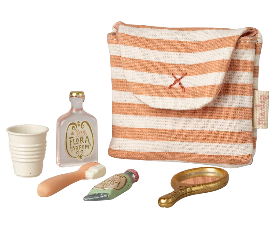 Maileg | Tootbrush Set In Bag Mouse Coral Stripe