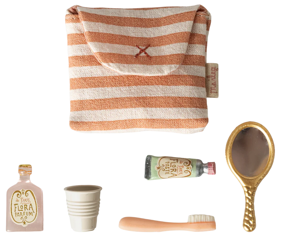 Maileg | Tootbrush Set In Bag Mouse Coral Stripe