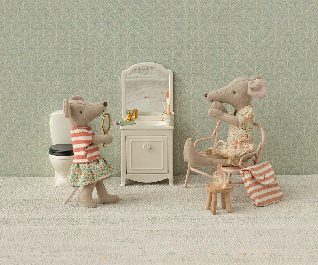 Maileg | Tootbrush Set In Bag Mouse Coral Stripe