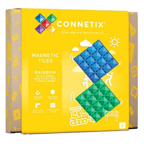 Connetix Tiles 2 Piece Base Plate Blue & Green Pack Magnetic Blocks