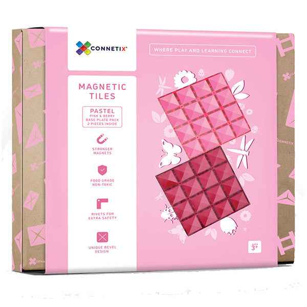 Connetix Tiles 2 Piece Pink & Berry Base Plate Pack Magnetic Blocks