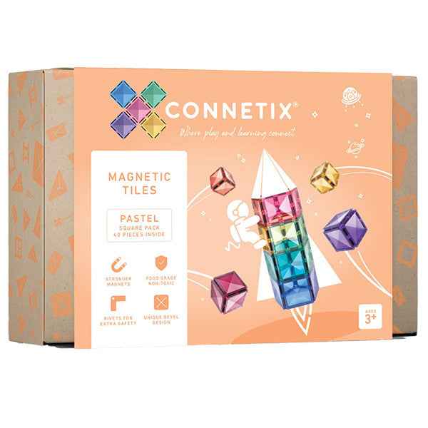 Connetix Tiles 40 Piece Pastel Square Pack Magnetic Blocks