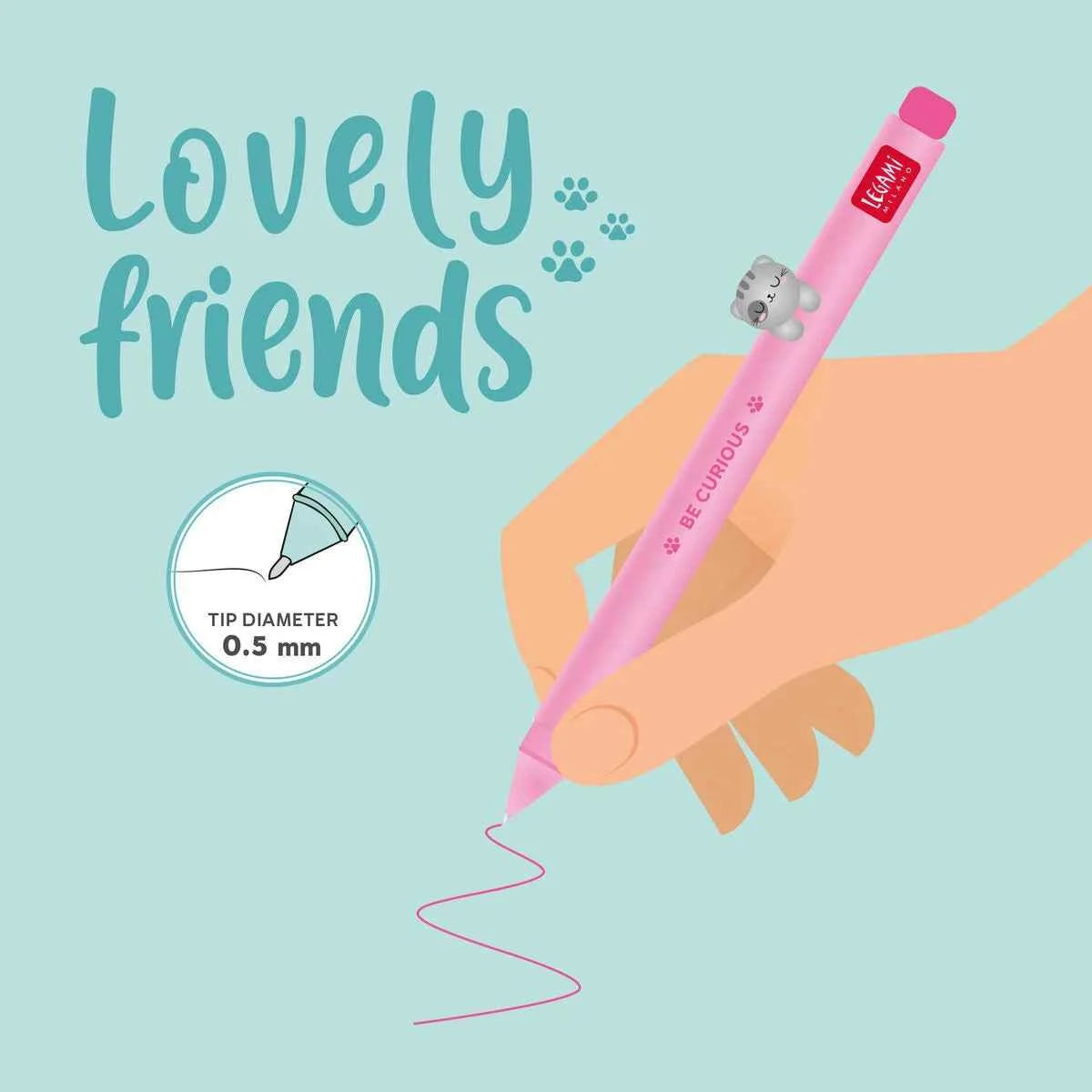 Legami | Gelpen Met  "Be Curious" Kitty Animal Decoration - Lovely Friends
